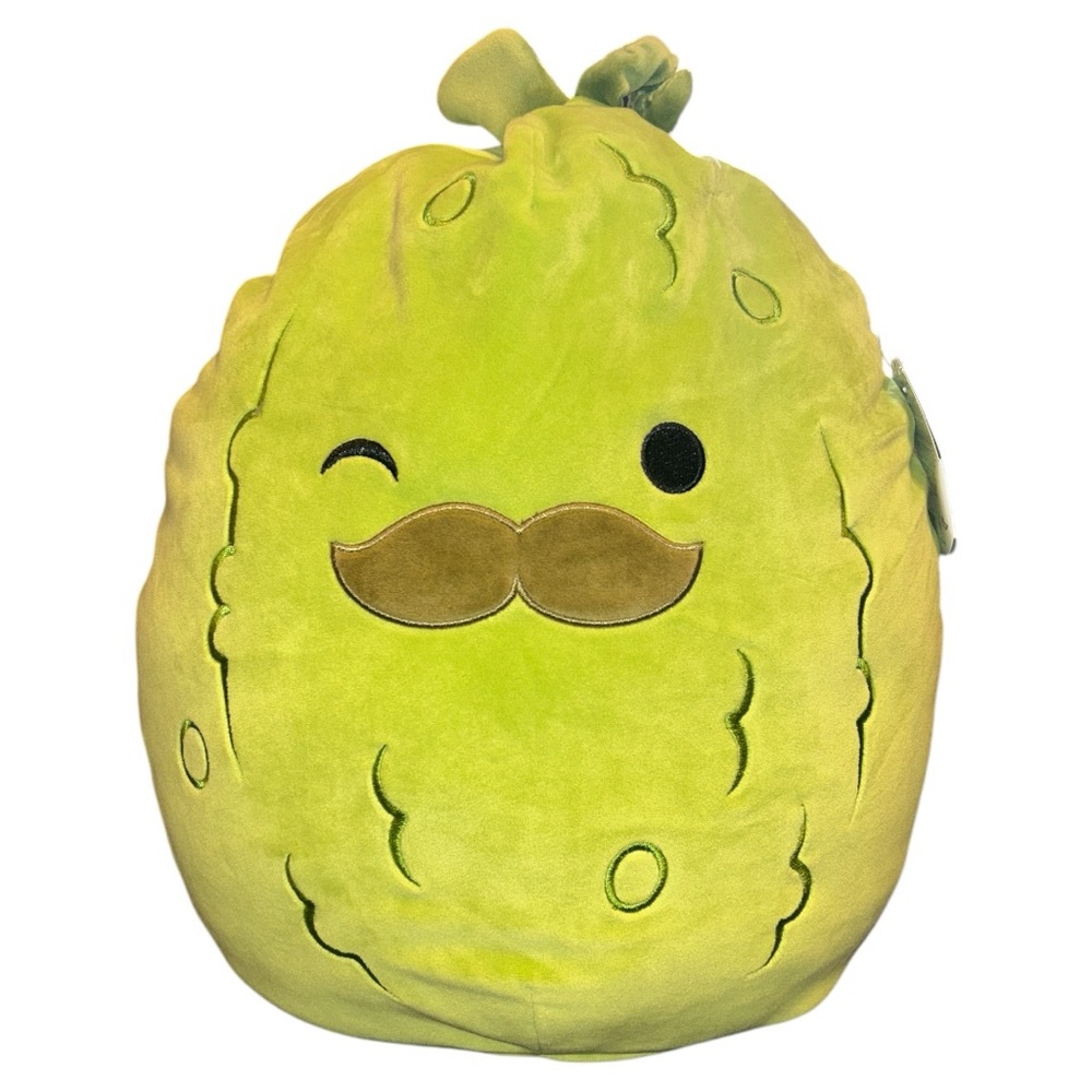 Squishmallows Charles the Green Pickle (winking) w Mustache S14